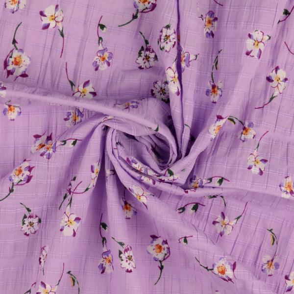 Slub Voile - Blüten auf flieder